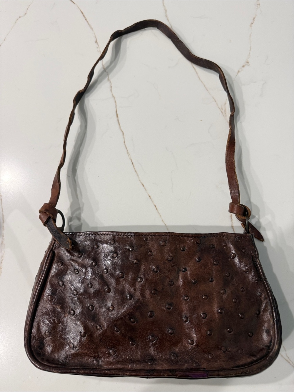 Vintage Veari Ostrich Brown Women's Shoulder Bag